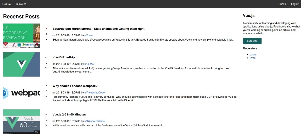 Click to enlarge image Vue Reddit Clone